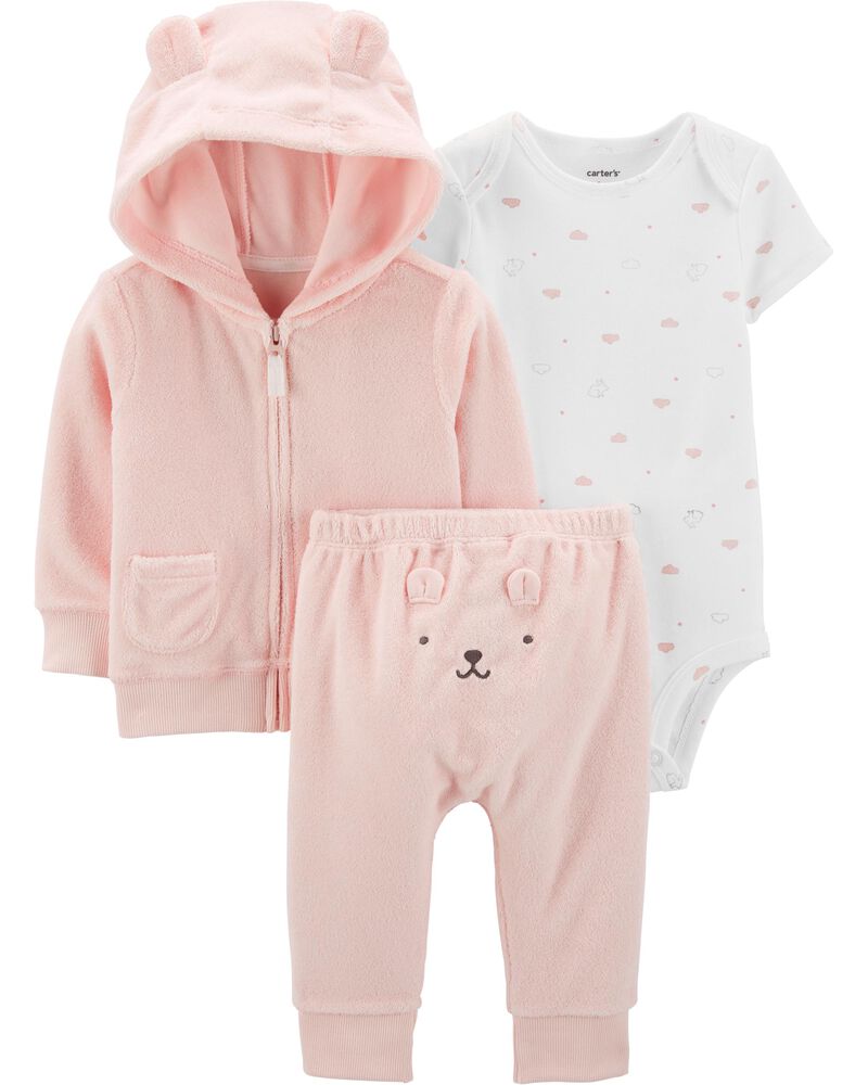 Carter/'s Infant Girls 3-Piece Jacket Set Pink /& Navy w// Hearts NWT outfit hoodie